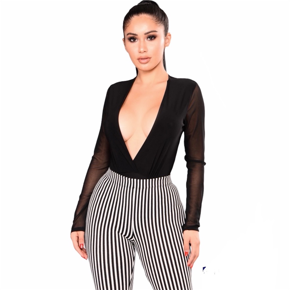 Sold! Black Deep V Bodysuit